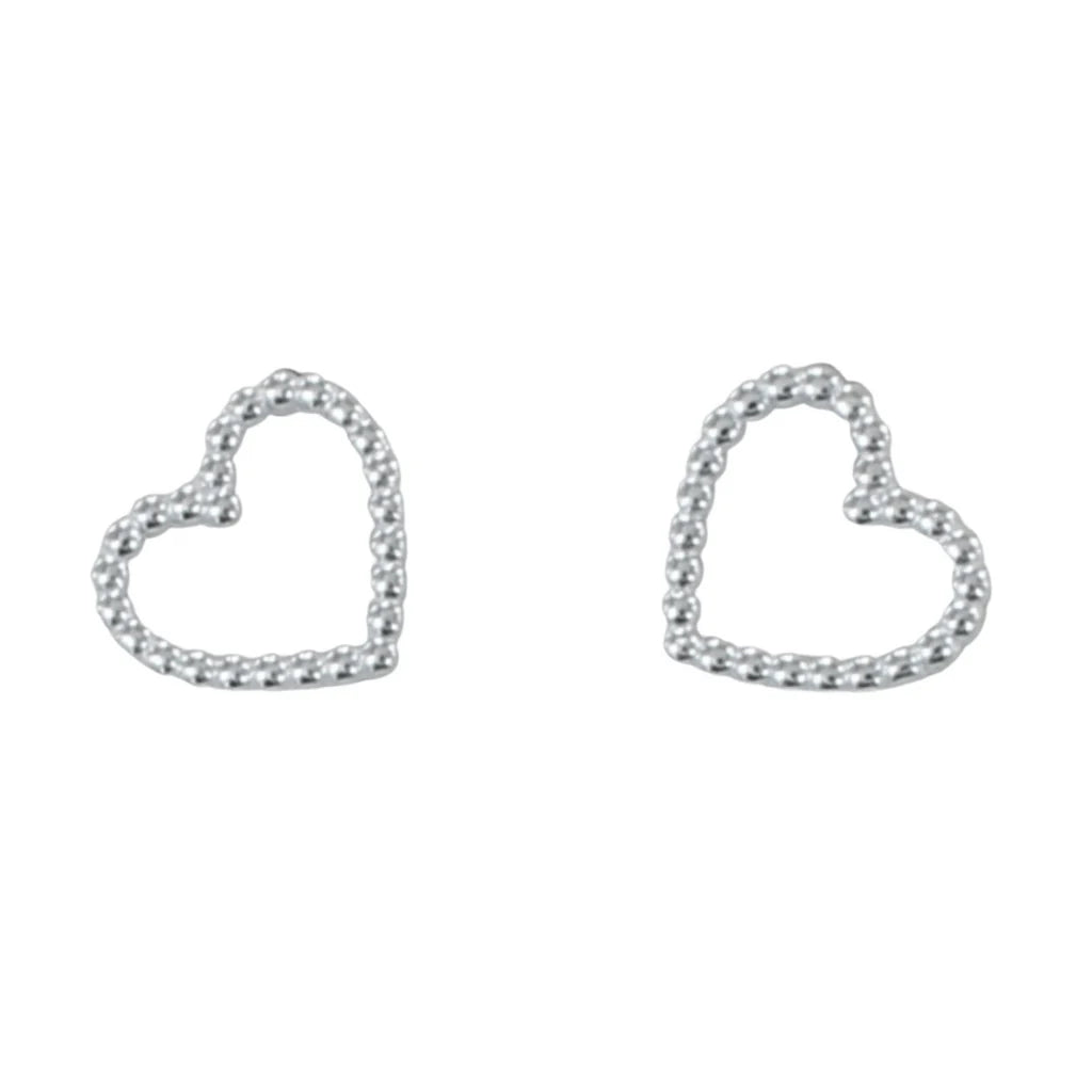 Silver beaded heart stud earrings