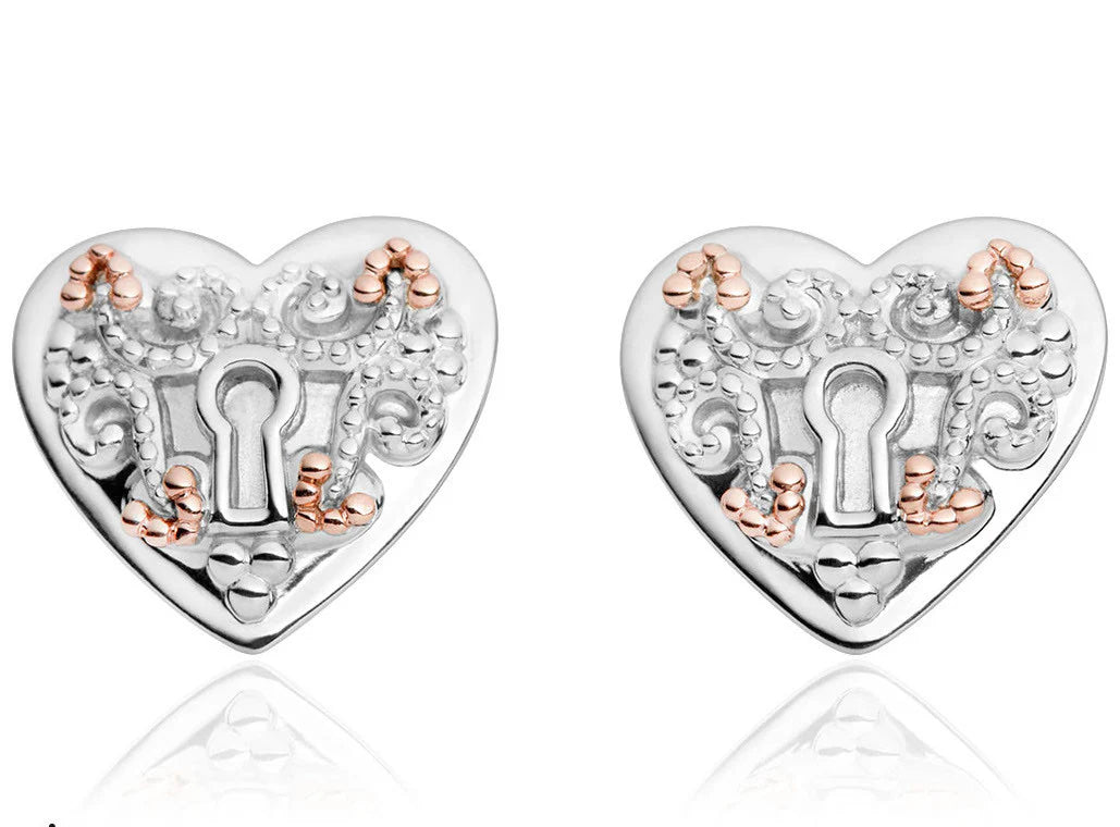 Clogau silver & rose gold heart shape stud earrings