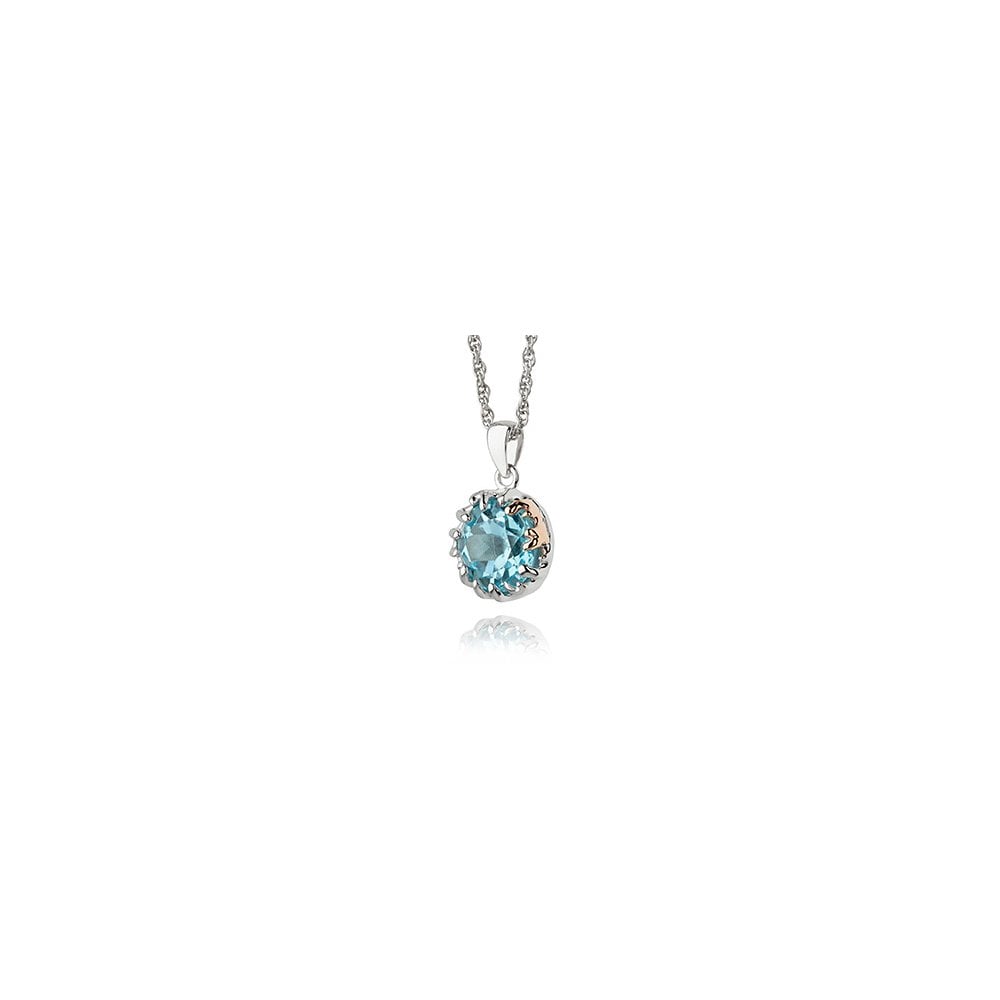 Clogau real silver, blue topaz and rose gold detail pendant with real silver chain