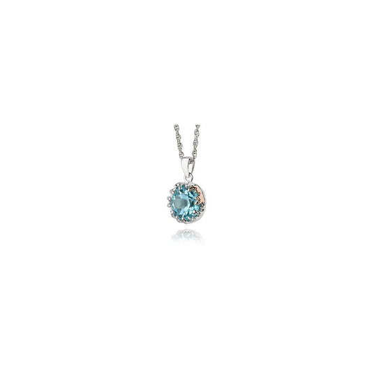 Clogau real silver, blue topaz and rose gold detail pendant with real silver chain