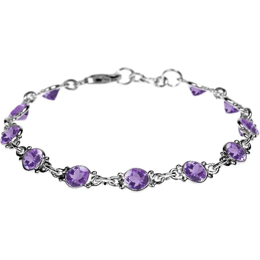 Silver and amethyst round faceted bracelet.