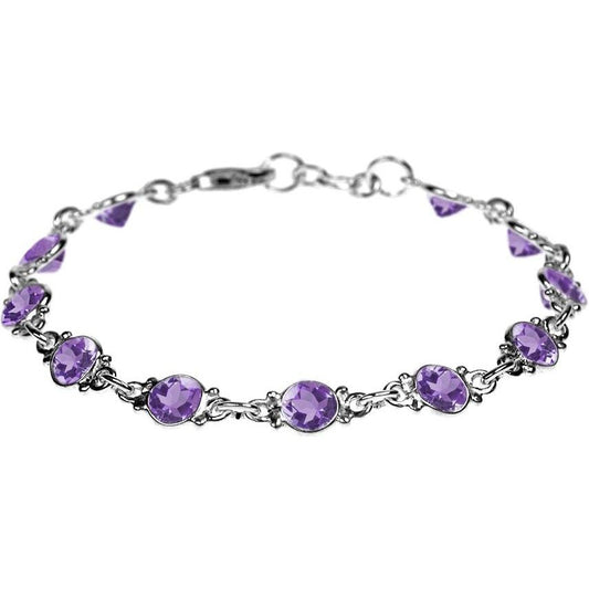 Silver and amethyst round faceted bracelet