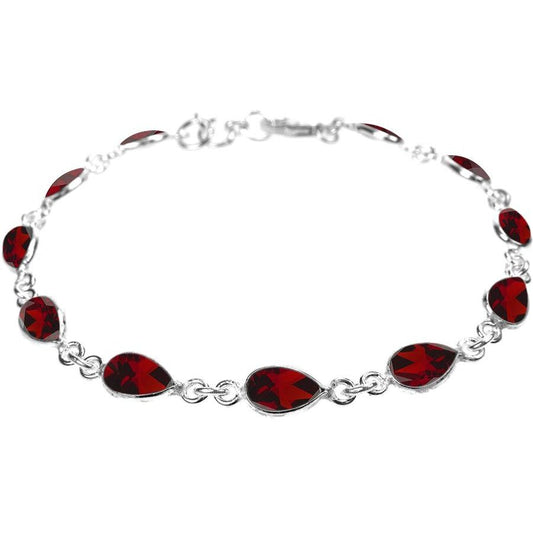 Silver and garnet teardrop bracelet