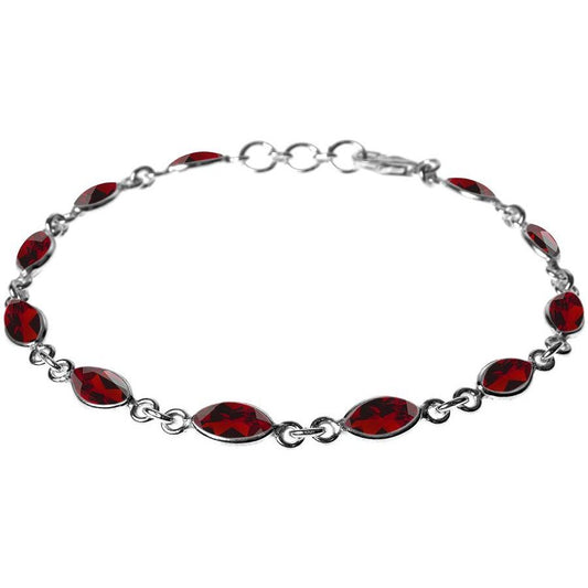 Silver and Garnet marquise faceted bracelet