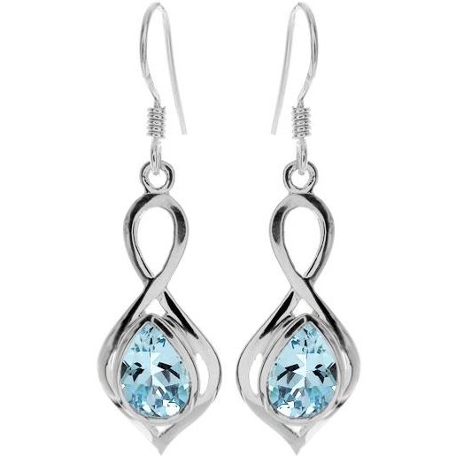 Silver and blue topaz dart shaped teardrop drop earrings