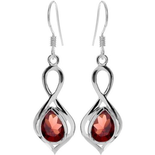 Silver and Garnet twist Drop Earrings