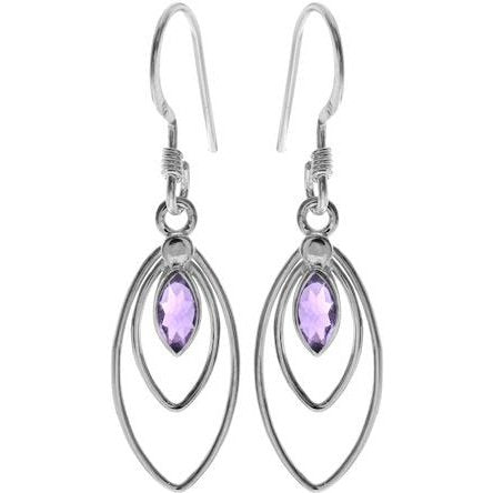 Silver and Amethyst double marquise drop earrings