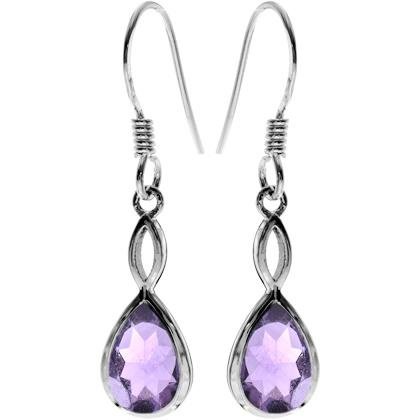 Silver and Amethyst faceted teardrop drop earrings