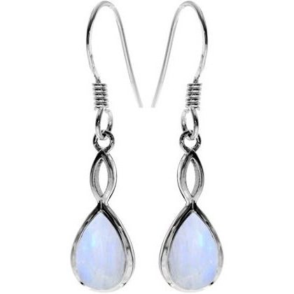 Silver and Rainbow Moonstone teardrop Drop Earrings