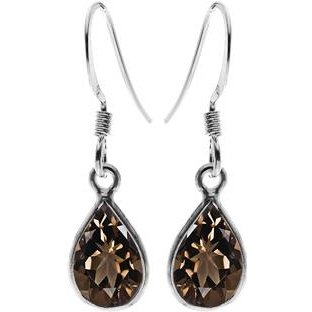 Silver and Smokey Quartz Teardrop drop Earrings