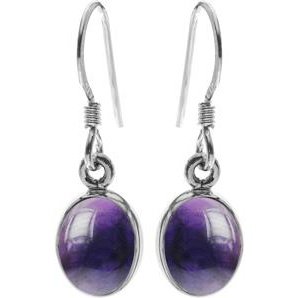 Silver and Amethyst plain oval drop earrings