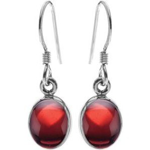 Silver and Garnet oval drop earrings