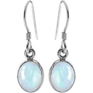 Silver and Rainbow Moonstone oval drop earrings