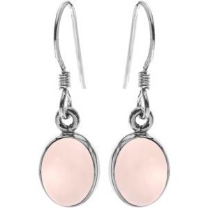 Silver and plain Rose Quartz oval drop earrings