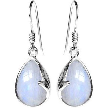 Silver and Rainbow Moonstone tear drop earrings