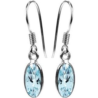 Silver and Blue Topaz oval faceted drop earrings.