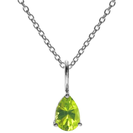 Silver and Peridot teardrop necklace and stud earrings set