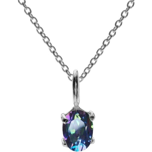 Silver and mystic topaz small oval pendant.