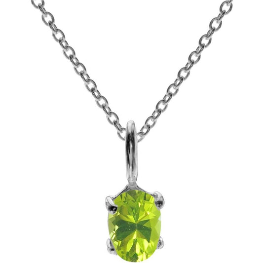 silver and peridot oval 4 claw pendant