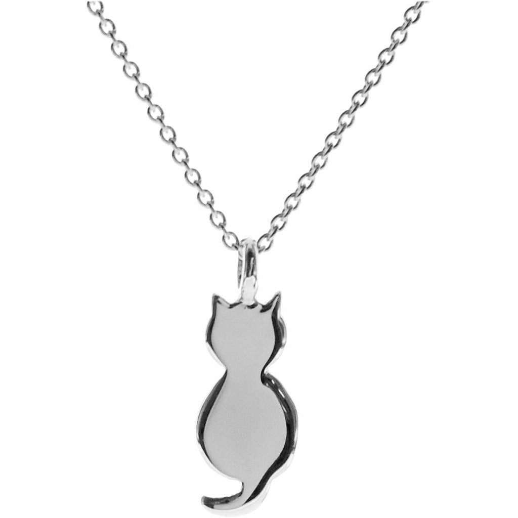 Silver Flat back silhouette cat necklace