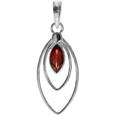 Silver and double marquis framed faceted garnet pendant