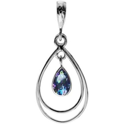 Silver and mystic topaz double teardrop pendant and drop earrings set.