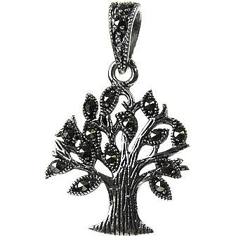 silver and marcasite tree design pendant.