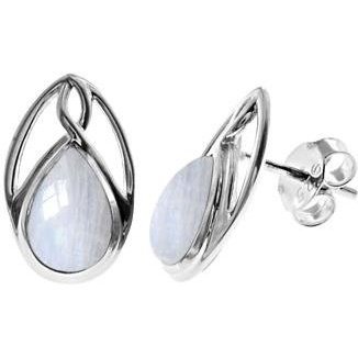 Silver and Rainbow Moonstone teardrop stud earrings