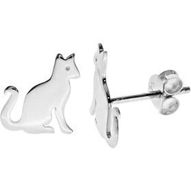 Silver sitting cat stud earrings.