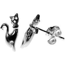 Silver Cat Stud Earrings.