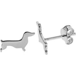 Silver Dachshund Flat Stud Earrings