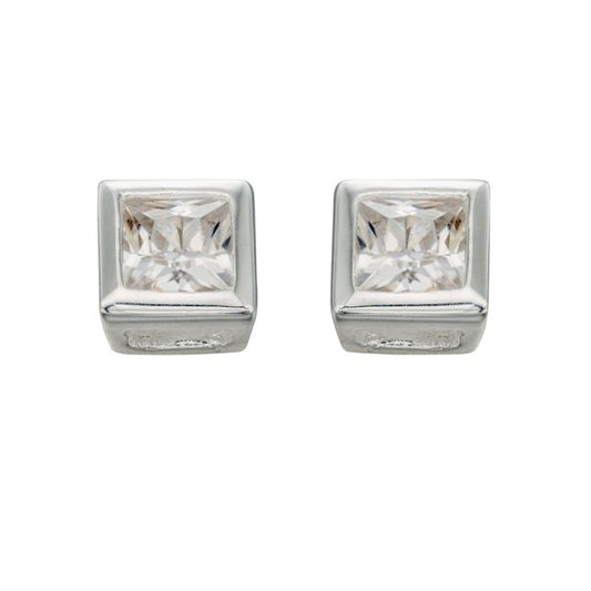 Silver And Cubic Zirconia Square Stud Earrings