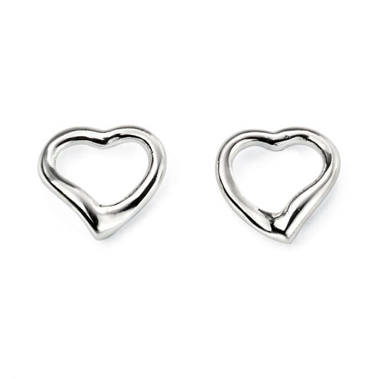 Silver small open heart stud earrings