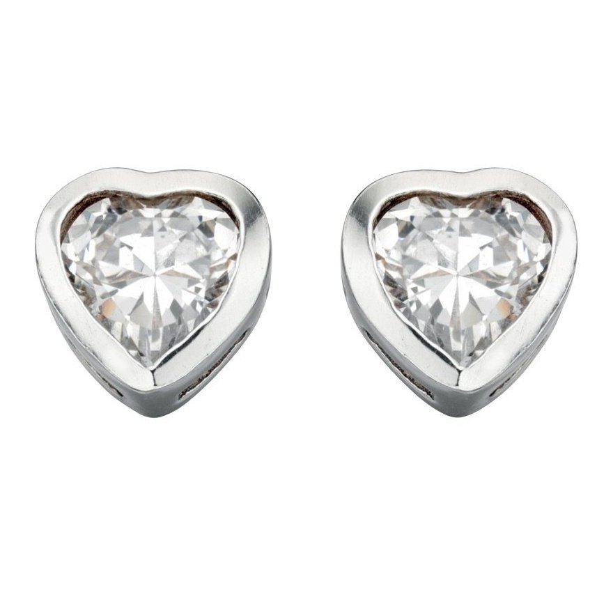 Silver And Cubic Zirconia Heart Stud Earrings