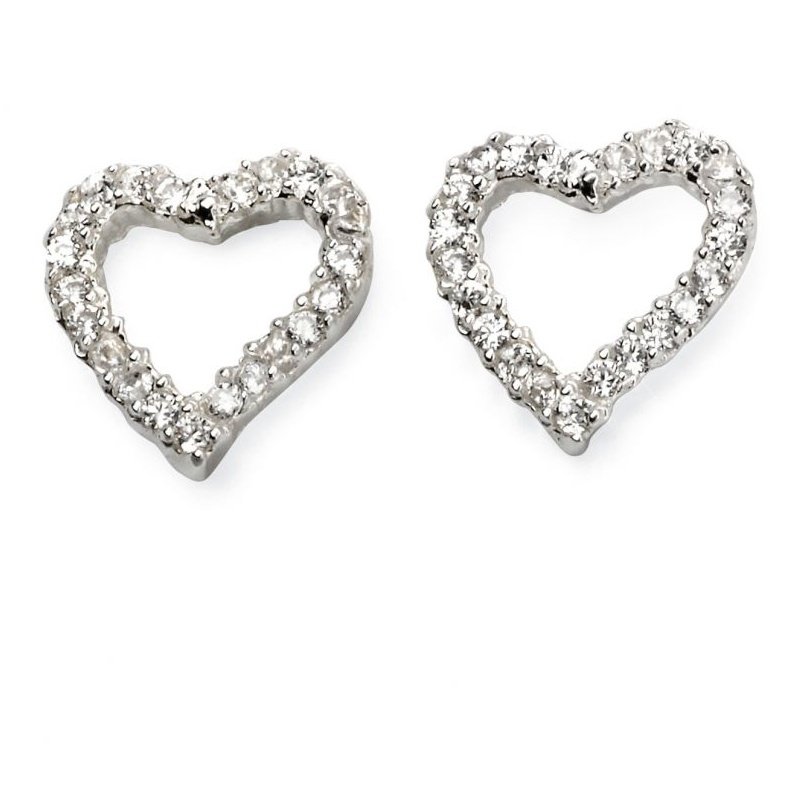 Silver and Cubic Zirconia open heart stud earrings