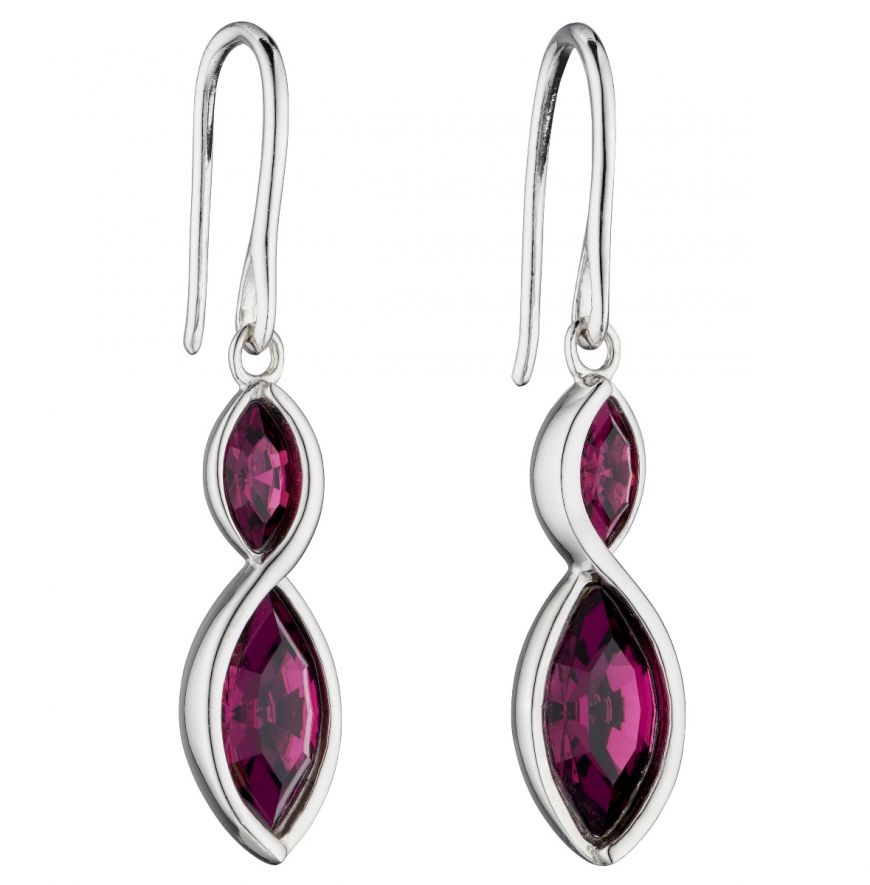 silver and purple crystal double marquise drop earrings