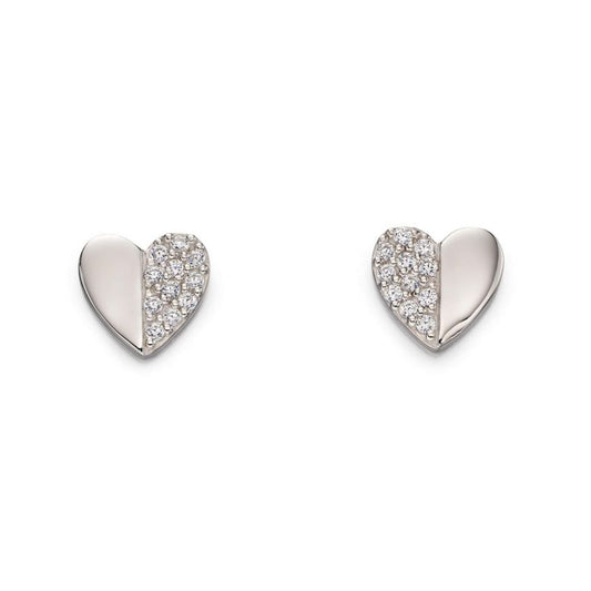 silver and cubic zirconia heart shaped stud earrings