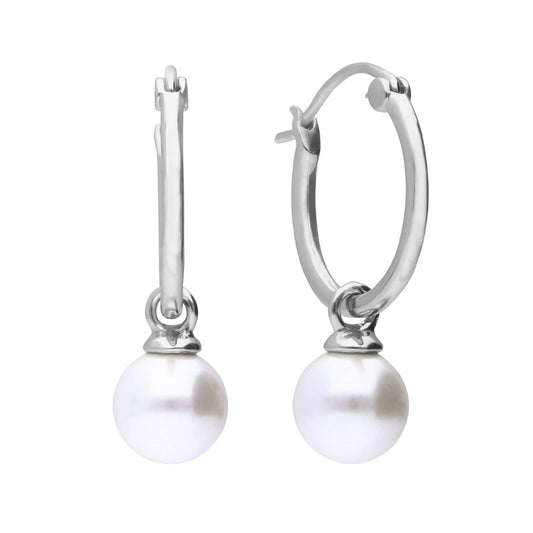 Diamonfire silver and shell pearl hoop earrings.