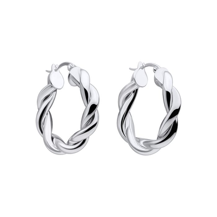 Silver chunky twisted hoop earrings