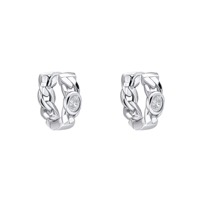 Fiorelli Silver Curb Chain Hoop Earrings with Cubic Zirconia