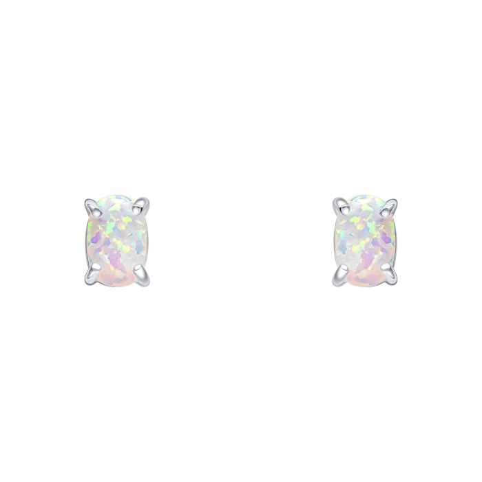 Silver and Opal Oval Stud Earrings