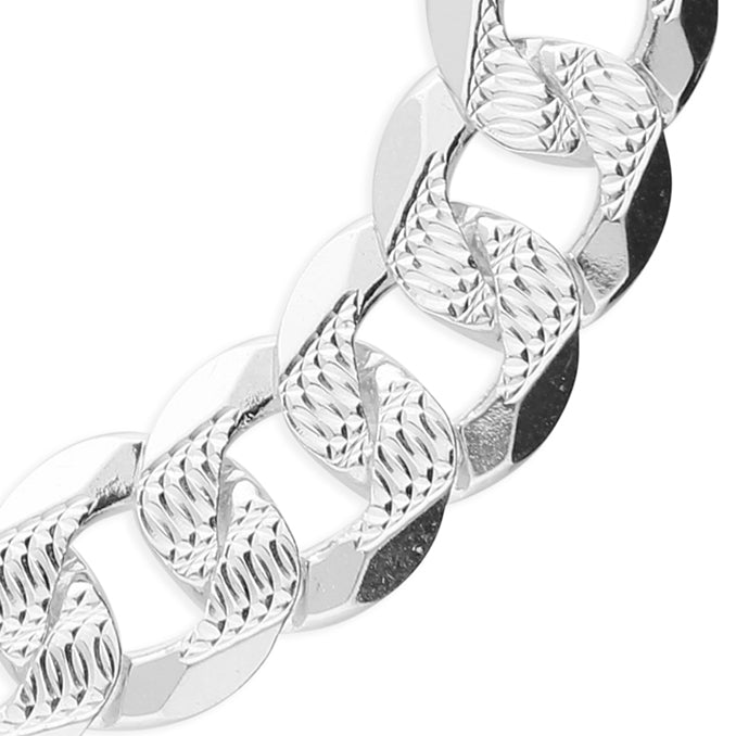 Men's Silver patterned diamond cut curb chain