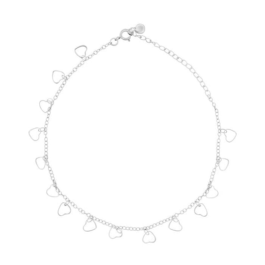 Silver open cut heart charm anklet