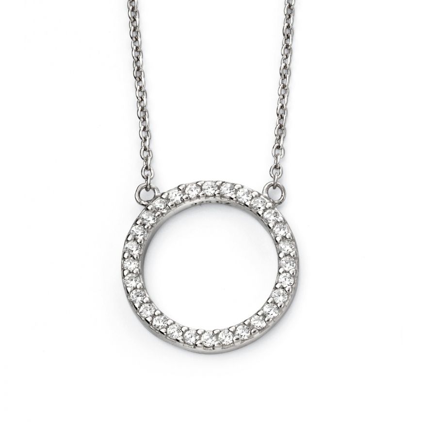 silver and cubic zirconia open cut round necklet