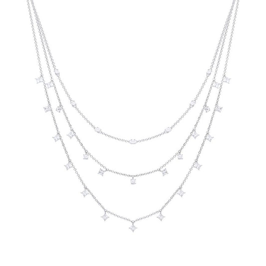 Diamonfire silver and cubic zirconia triple row necklace