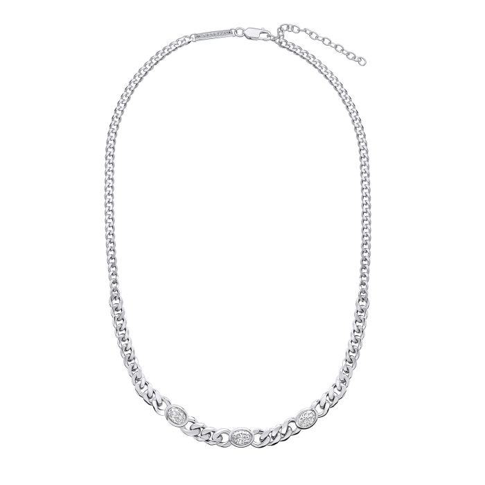 Silver Fiorelli Curb Chain Necklace with Cubic Zirconia