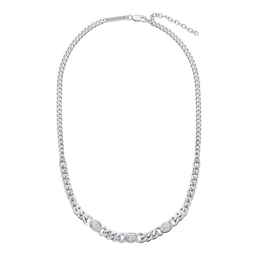 Silver Fiorelli Curb Chain Necklace with Cubic Zirconia