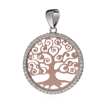 Silver and Rose gold plated Cubic zirconia Tree of Life pendant