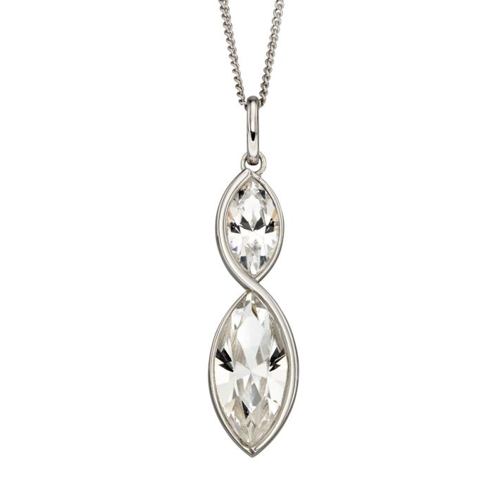 Silver and Crystal double marquise twisted drop pendant