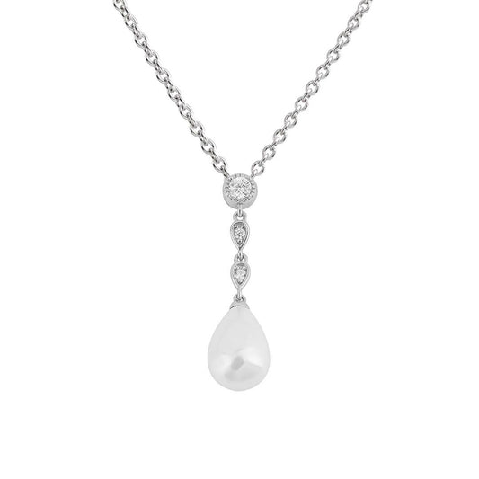 Silver, shell pearl and cubic zirconia drop pendant